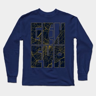 Geneva, Switzerland City Map Typography - Gold Art Deco Long Sleeve T-Shirt